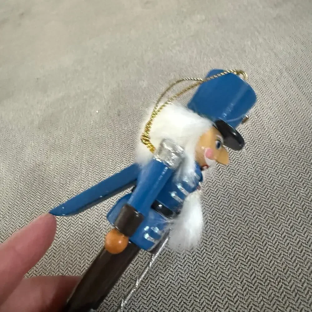 Blue Wooden Nutcracker Christmas Ornament Soldier Sword White Hair Holiday Decor